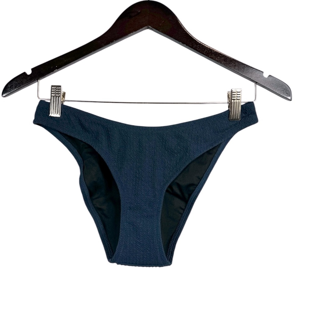 J.Crew Women’s Textured curved-waist cheeky bikini bottom in Midnight Blue NWT
